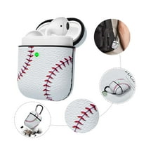 For Airpods 1 / Airpods 2 Case, Airpods Leather Case, Njjex Shockproof PC PU Leather AirPods Accessories Headset Box Earphone with Cover Carabiner Keychain for Apple AirPods 1 & 2 -Baseball