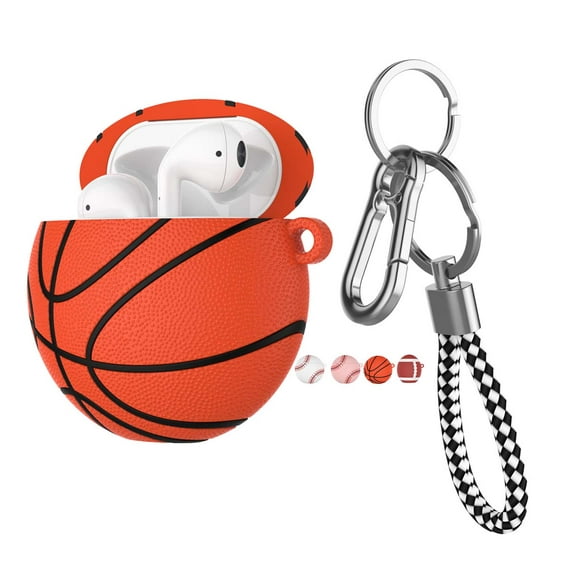 Airpods 1 & Airpods 2 Case Cover with Keychain, Njjex Full Protective Premium PVC Rubber Silicone Case Cover with Keychain Strap for Men (Basketball)