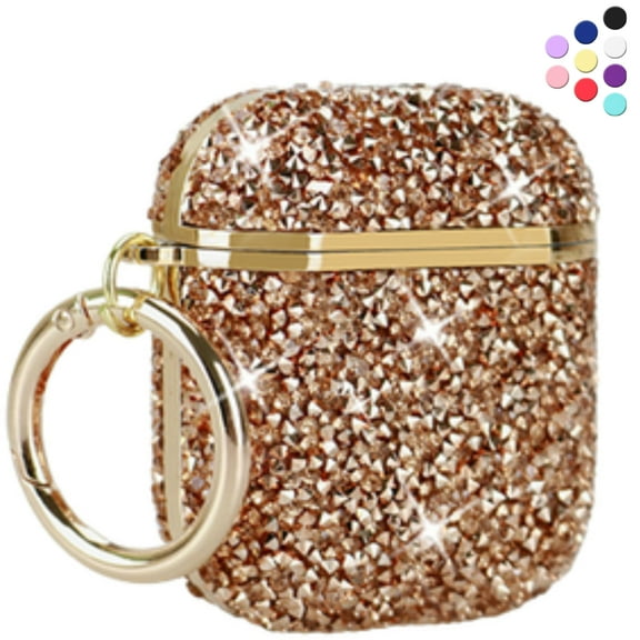 Airpods 2/1 Case Rhinestone Glitter For Women,Girls Case Cover for Apple AirPods 2/1 Charging Case with Clip Hook, Pink
