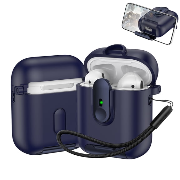 for Airpods 2nd Gen / 1st Gen Case Cover, Compatible with MagSafe, Magnetic Automatic Lock, Charging Port Dust-Proof & Stand Design, Full Drop Protection, for Airpods 2nd Gen / 1st Gen, Darkblue