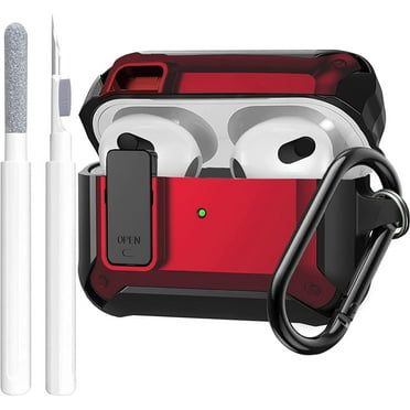 Airpods 3rd Generation Case with Lock & Cleaning Kit, OTOPO Rugged Shockproof Airpod 3 Protective Cover Men Women for Apple Airpod 3rd Gen Case 2021, Black/Red