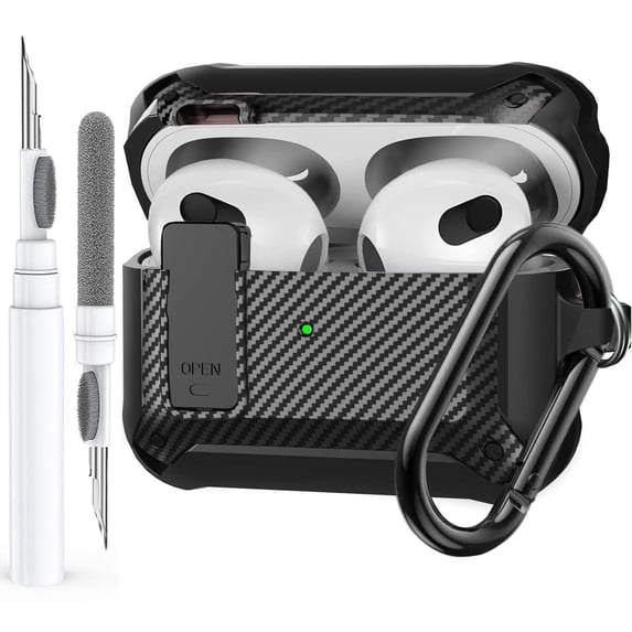Airpods 3rd Generation Case with Lock & Cleaning Kit, OTOPO Rugged Shockproof Airpod 3 Protective Cover Men Women for Apple Airpod 3rd Gen Case 2021, Black