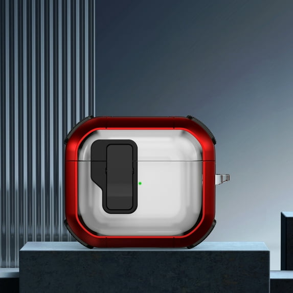 for Airpods 4 Case Cover with Lock Clip, Rugged Apple Airpods 4th Generation Case 2024 Men Women, Armor Shockproof iPod 4 Gen Case Protective Hard Shell Anti-Scratch Dustproof,Red