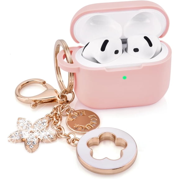Airpods 4 phone cases, new women's anti drop silicone iPod 4 earphones, wireless accessories, charging case, Airpods 4th generation girls' shiny keychain, earphone protective cover