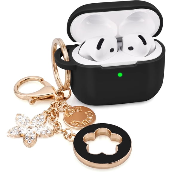 Airpods 4 phone cases, new women's anti drop silicone iPod 4 earphones, wireless accessories, charging case, Airpods 4th generation girls' shiny keychain, earphone protective cover