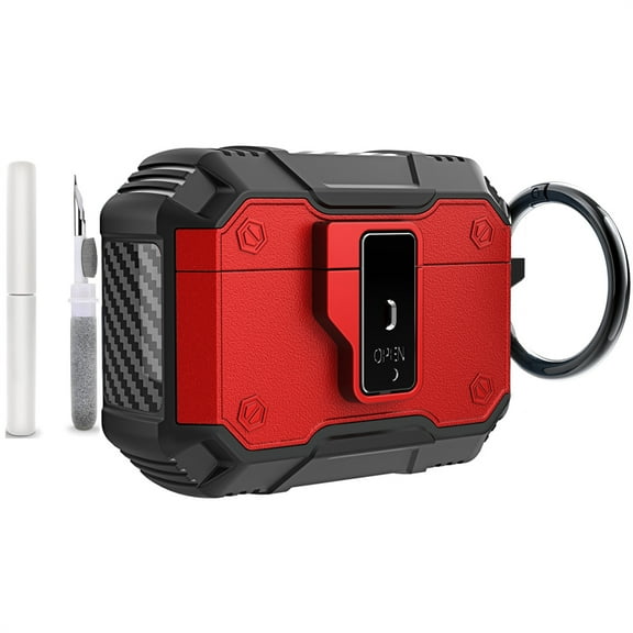 For Airpods 4th Generation Case with Keychain & Cleaning Kit, AirPods 4 Case 2024, Rugged Hybrid PC TPU Airbuds Container Dustproof Anti-Scratch Protective Case for Apple Airpods 4th Gen, Red