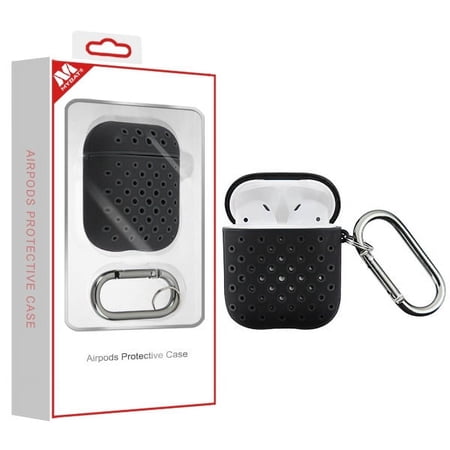 Airpods Case, AirPods Accessories Hybrid Protective Silicone Skin Rubber Gummy Shockproof Durable Case Charging Portable Cover Honeycomb BLACK Case Carabiner clip Anti-Lost for Apple Airpods 2 & 1