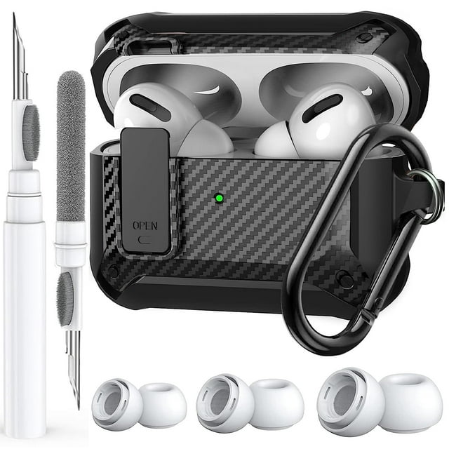 Airpods Pro 2/Pro Case Lock with Cleaner kit&Replacement Ear Tips(S/M/L