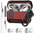 thumbnail image 1 of Airpods Pro 2/Pro Case Lock with Cleaner kit&Replacement Ear Tips(S/M/L), Rugged AirPod Pro 2nd/1st Generation Protective Cover for iPod Pro Gen 2023/2022/2019 with Keychain, Black/Red, 1 of 7