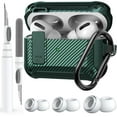 thumbnail image 1 of Airpods Pro 2/Pro Case Lock with Cleaner kit&Replacement Ear Tips(S/M/L), Rugged AirPod Pro 2nd/1st Generation Protective Cover for iPod Pro Gen 2023/2022/2019 with Keychain, Black/Green, 1 of 7