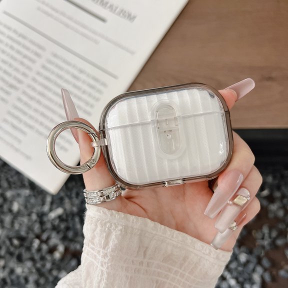 for Airpods Pro (2019) Case with Drop-Proof Secure Locking, Full Body Shockproof Hybrid Earphone Cover for Airpods Pro (2019) Protective Skin with Keychain & Carabiner, Gray/Clear