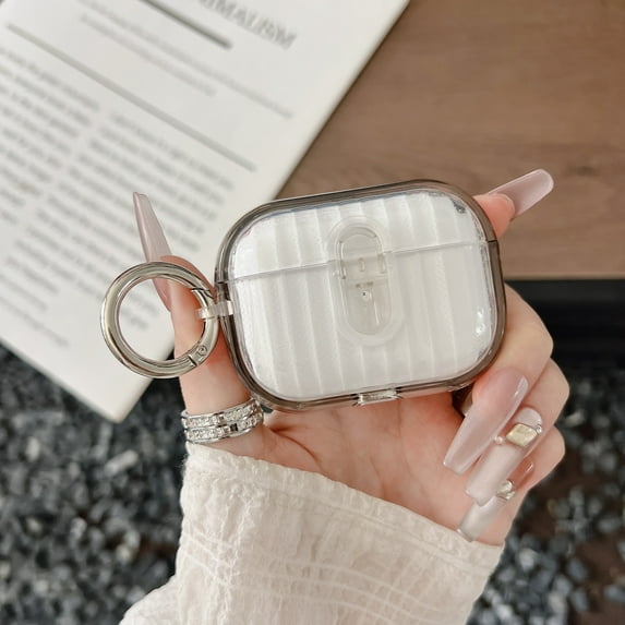 for Airpods Pro (2019) Case with Drop-Proof Secure Locking, Full Body Shockproof Hybrid Earphone Cover for Airpods Pro (2019) Protective Skin with Keychain & Carabiner, Gray/Clear