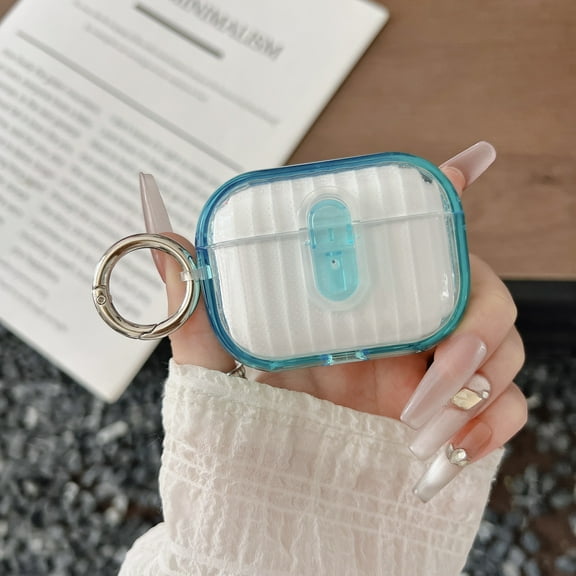 for Airpods Pro (2019) Case with Drop-Proof Secure Locking, Full Body Shockproof Hybrid Earphone Cover for Airpods Pro (2019) Protective Skin with Keychain & Carabiner, Lightblue/Clear