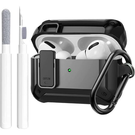 Airpods Pro 2nd/1st Generation Case Men Lock with Cleaning Kit, OTOPO Protective Cover for Airpod Pro 2 Gen Case Women, Shockproof Rugged Shell for Air Pods Pro Case 2022/2019 Black
