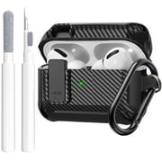 Airpods Pro 2nd/1st Generation Case Lock with Cleaning Kit, OTOPO Protective Cover for Airpod Pro 2 Gen Case Women, Shockproof Rugged Shell for AirPod Pro Case 2023/2022/2019, Carbon Fiber Black
