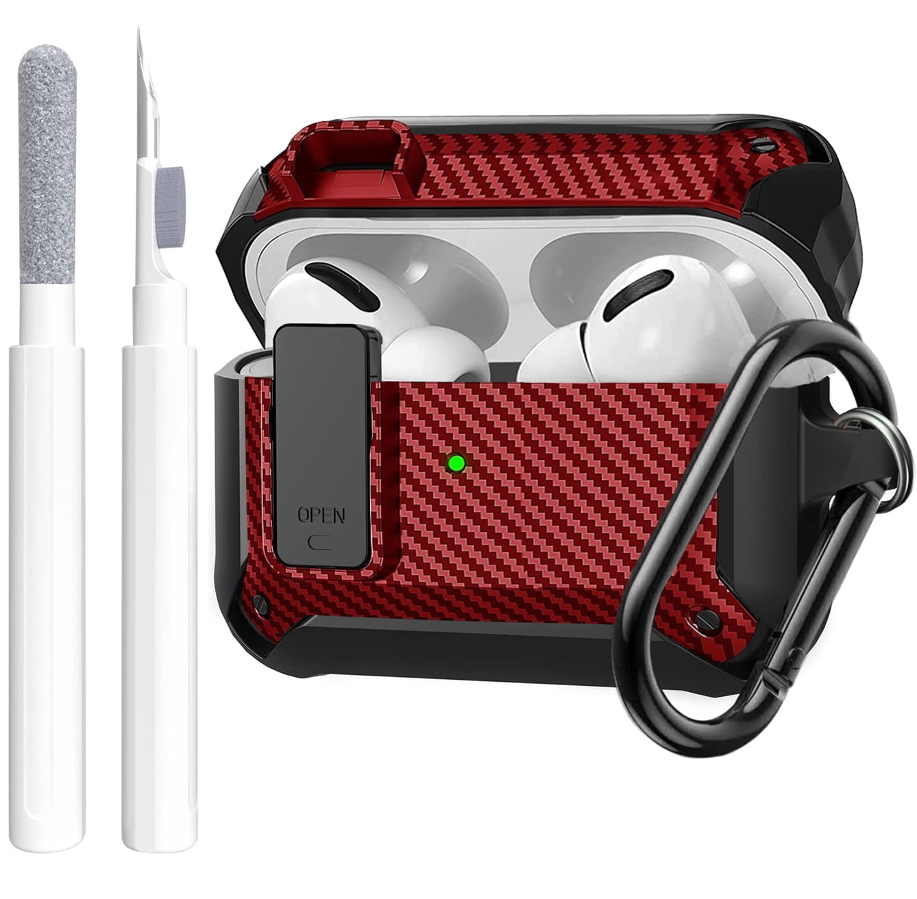 OTOPO Airpods Pro 2nd/1st Generation Shockproof Earbud Case with Accessories Included, Carbon Fiber Black & Red OTOPO Airpods Pro 2nd/1st Generation Shockproof Earbud Case with Accessories Included, Carbon Fiber Black & Red
