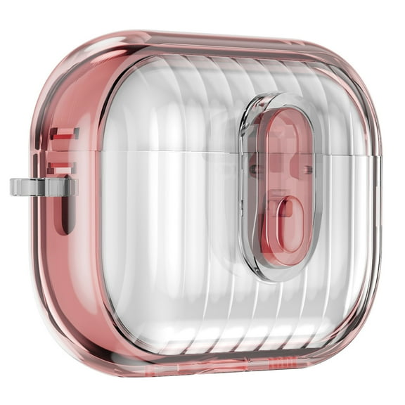 for Airpods Pro 2nd Gen (2022) Case with Drop-Proof Secure Locking, Full Body Shockproof Hybrid Earphone Cover for Airpods Pro 2nd Gen (2022) Protective Skin with Keychain & Carabiner, Pink/Clear