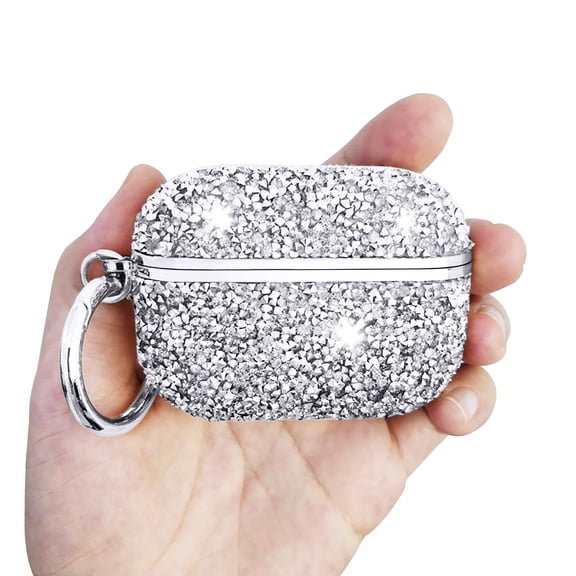 For Airpods Pro 3 Case for Girls,Airpods Pro 3rd Gen Case with Glitter,Luxury Bling Sparkle Rhinestone Shockproof Keychain Apple Bluetooth Container Skin Cover for Apple Airpods Pro 3 2025,Silver