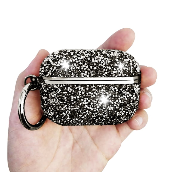 For Airpods Pro 3 Case for Girls,Airpods Pro 3rd Gen Case with Glitter,Luxury Bling Sparkle Rhinestone Shockproof Keychain Apple Bluetooth Container Skin Cover for Apple Airpods Pro 3 2025,Black