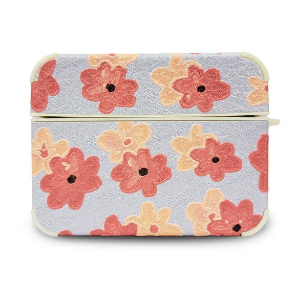 Airpods Pro Case Cute Flower Texture Skin with Keychain Protective Hard Cover for Women and Girls Floral Design - (Orange)