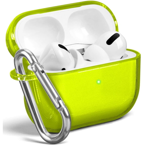 Airpods Pro Case, GMYLE Clear Protective Shockproof Earbuds Wireless Charging Case Cover 2019 2020, Compatible for AirPods Pro (Clear Neon Yellow)