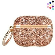 Airpods Pro Case Rhinestone Glitter For Women,Girls Case Cover for Apple AirPods Pro Charging Case with Clip Hook, Rose
