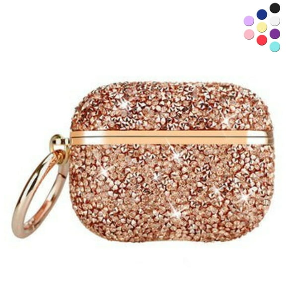Airpods Pro Case Rhinestone Glitter For Women,Girls Case Cover for Apple AirPods Pro Charging Case with Clip Hook, Rose