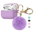 thumbnail image 1 of For Airpods Pro Silicone Case, Airpods Pro Case With Fur Ball, Njjex Cute AirPods Silicon Case with Airpods Pro Accessories Gold Keychain/Skin/Pompom (Front LED Visible) -Purple, 1 of 7