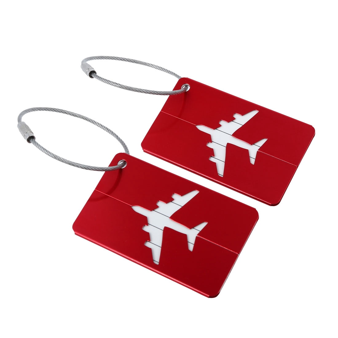 Airport Luggage Handbag Message Label Aluminium Metal Tag Card Holder Red 2pcs