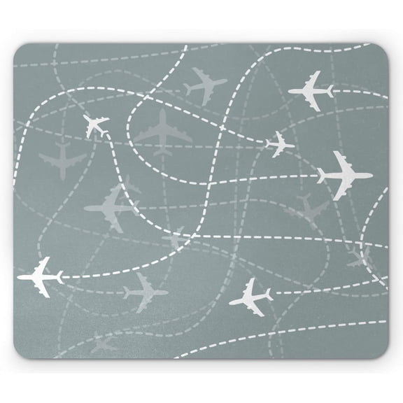 Airport Mouse Pad, Repetitive Pattern of Airplane Traces Scheme in Monochromatic Design, Rectangle Non-Slip Rubber Mousepad, Standard Size, Grey Teal White