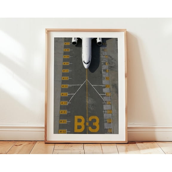 Airport Runway Markings Aerial Airplane Photography Wall Art, Unframed Paper Poster 24x36in