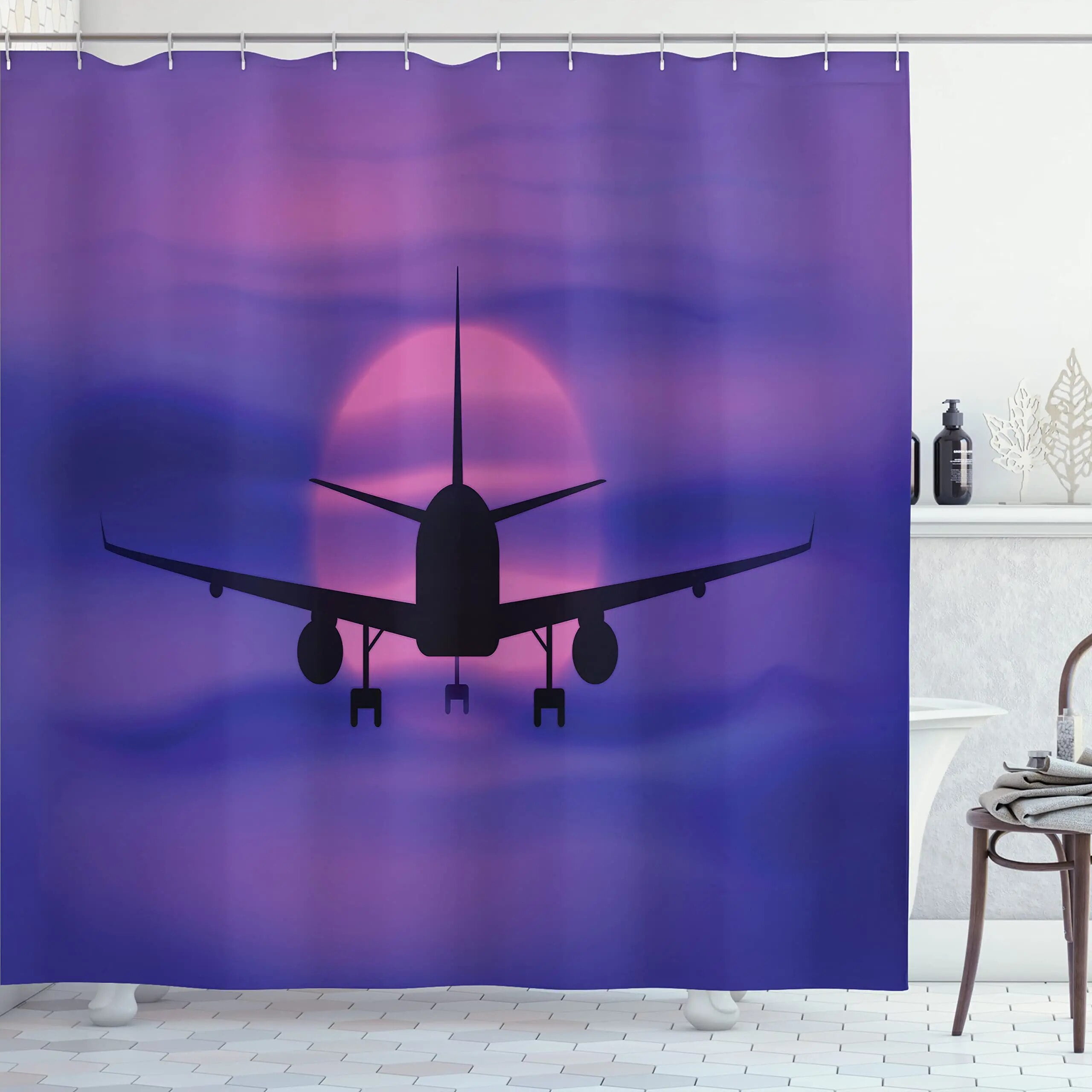 Airport Shower Curtain Aviation Themed Illustration of Parked Airplanes ...