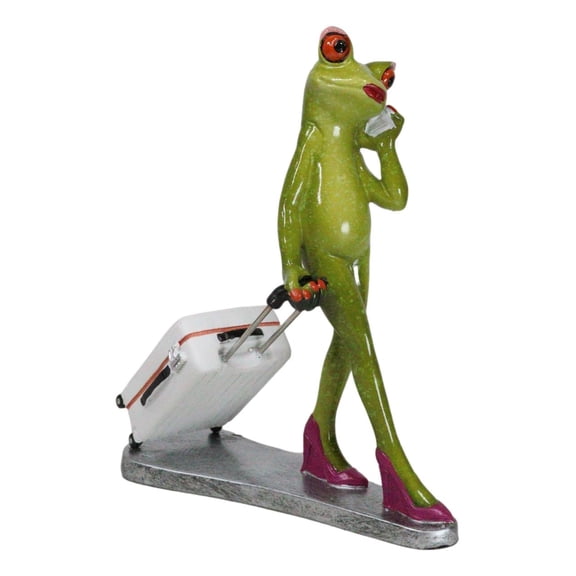 Airport Sky Traveler Lady Frog Wearing Red Heels And Pulling A Suitcase Figurine