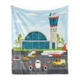 thumbnail image 1 of Airport Soft Flannel Fleece Blanket, Cartoon Design Infographic with Airfield Elements Aerodrome Tower Planes and Cars, Cozy Plush for Indoor and Outdoor Use, 50" x 60", Multicolor, by Ambesonne, 1 of 5