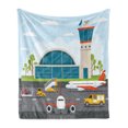 thumbnail image 1 of Airport Soft Flannel Fleece Blanket, Cartoon Design Infographic with Airfield Elements Aerodrome Tower Planes and Cars, Cozy Plush for Indoor and Outdoor Use, 50" x 70", Multicolor, by Ambesonne, 1 of 5
