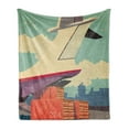 thumbnail image 1 of Airport Soft Flannel Fleece Throw Blanket, Colorful Grunge Vintage Design Illustration of Air Cargo Plane and Containers, Cozy Plush for Indoor and Outdoor Use, 50" x 70", Multicolor, by Ambesonne, 1 of 5