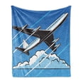 thumbnail image 1 of Airport Soft Flannel Fleece Throw Blanket, Pop Art Take Off Plane and Clouds on Polka Dots, Cozy Plush for Indoor and Outdoor Use, 50" x 70", Azure Blue Sky Blue, by Ambesonne, 1 of 5