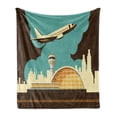 thumbnail image 1 of Airport Soft Flannel Fleece Throw Blanket, Retro Style Image Airfield Plane and Cityscape, Cozy Plush for Indoor and Outdoor Use, 50" x 60", Dark Brown Cadet Blue, by Ambesonne, 1 of 5