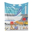 thumbnail image 1 of Airport Soft Flannel Fleece Throw Blanket, Transportation Cartoon Composition of Loading Freight Containers in Cargo Plane, Cozy Plush for Indoor and Outdoor Use, 50" x 60", Multicolor, by Ambesonne, 1 of 5