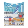 thumbnail image 1 of Airport Soft Flannel Fleece Throw Blanket, Transportation Cartoon Composition of Loading Freight Containers in Cargo Plane, Cozy Plush for Indoor and Outdoor Use, 60" x 80", Multicolor, by Ambesonne, 1 of 5