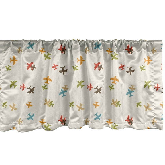 Ambesonne Airport Valance Pack of 2, Minimal Colorful Planes, 54"X12", Eggshell and Multicolor