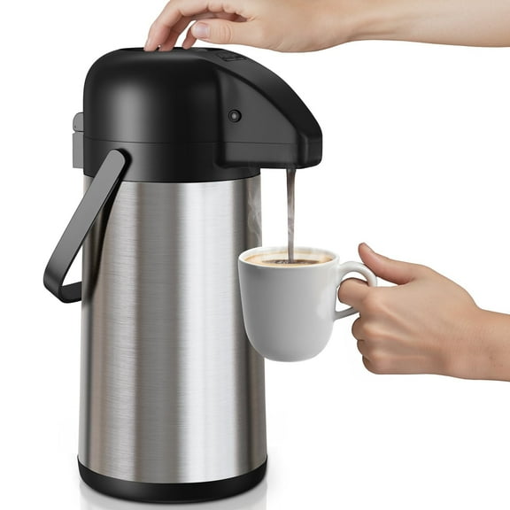 Airpot Coffee Carafe for Keeping Hot - 85 OZ / 2.5L Large Coffee Dispenser with Pump - Insulated Stainless Steel Thermos Urn for Hot Drinks Water Tea Chocolate, Thermal Beverage Dispenser for Parties