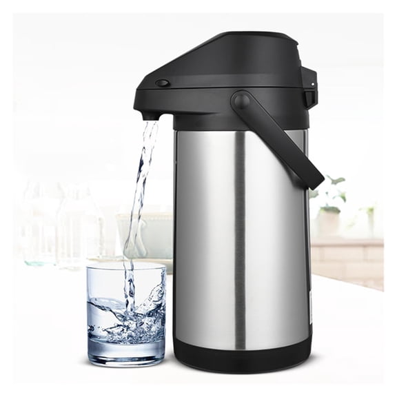 Airpot Coffee Dispenser with Easy Push Button,Stainless Steel Large Beverage Dispenser Lever Action for Hot/Cold Water,Double-Wall Vacuum Insulated Thermos