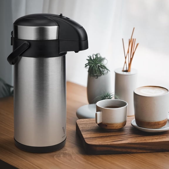 Airpot Coffee Dispenser with Pump - 176 oz Insulated Stainless Steel Coffee Carafe - Thermal Beverage Dispenser - Coffee Urn for Hot/Cold Water, Party Chocolate Drinks