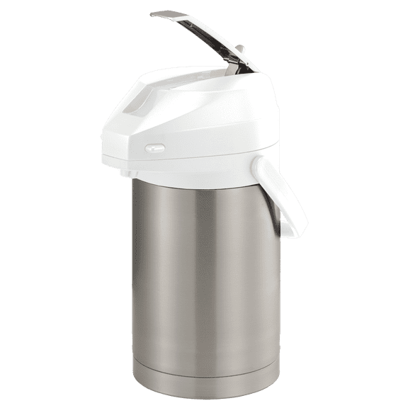 Airpot Coffee Dispenser with Lever Lid, 2.5 Liter, Stainless Vacuum Insulated, Stainless/White