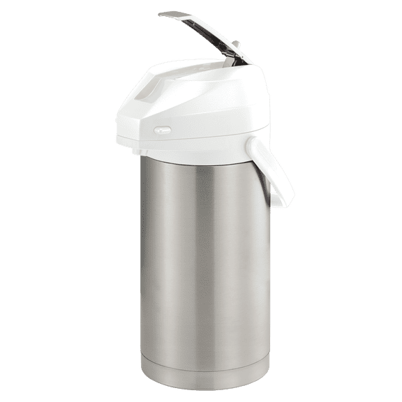 Airpot Coffee Dispenser with Lever Lid, 3.7 Liter, Stainless Vacuum Insulated, Stainless/White