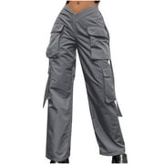 Airpow Clearance Cargo Pants Women's Street Style Fashion Design Sense Multi Pocket Overalls Low Waist Sports Pants Gray XL