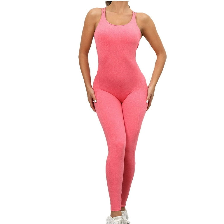 Airpow Clearance Fashion Slim Fit Women's One-piece Sport Yoga Jumpsuit  Running Fitness Workout Tight Pants Pink L 