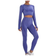 Airpow Clearance High Waist Women's Pure Color Hip-lifting Sports Fitness Running High-waist Yoga Suit Blue L