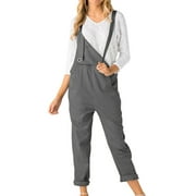 Airpow Clearance Women Sleeveless Dungarees Loose Cotton Long Playsuit Jumpsuit Pants Trousers Gray L